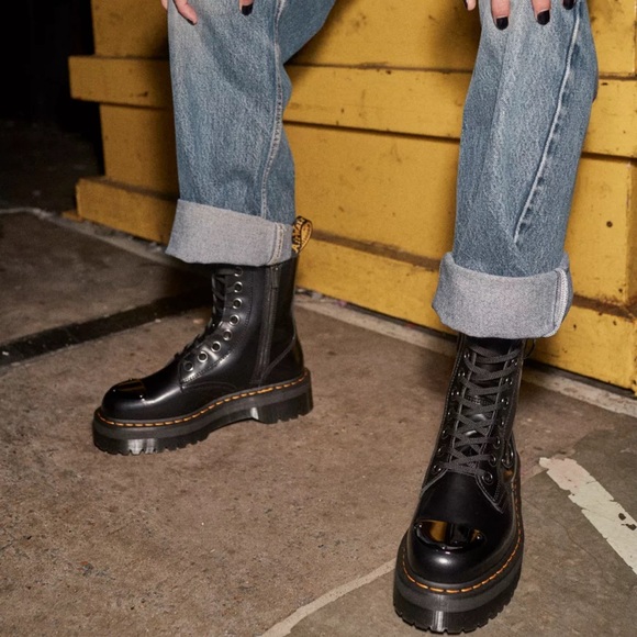 Dr. Martens Jadon Alt Black Leather Boots with Steel Toe - Picture 2 of 11